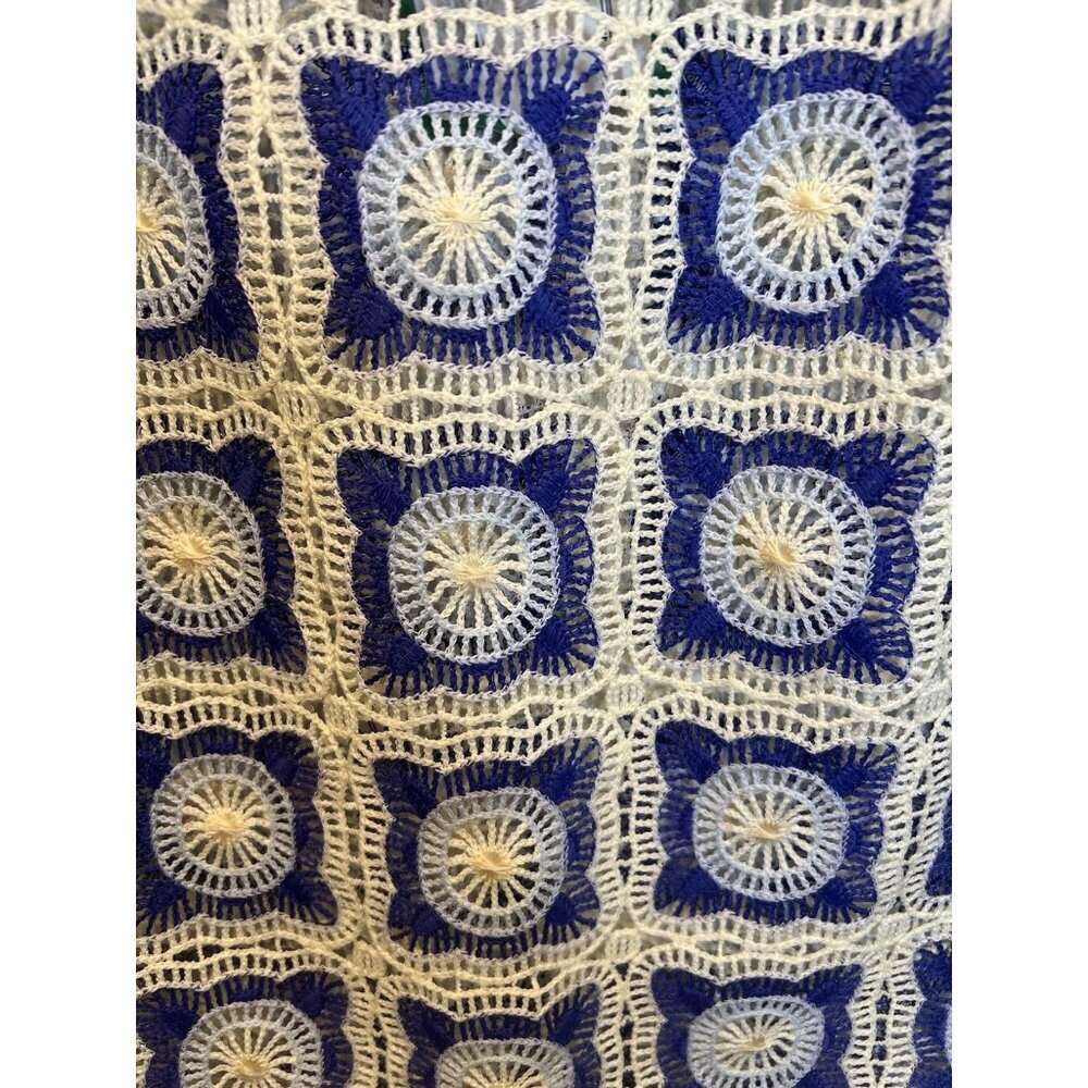 Chelsea & Violet Bonnie Square Neck Crochet Top L Blue Cream Long Sleeve Boho - Picture 3 of 9